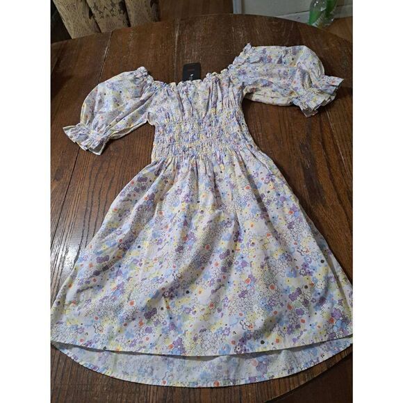 XL As U Wish Floral Short Sleeve Deep VNeck Mini Casual Dress Stretch Flowers - Picture 3 of 5